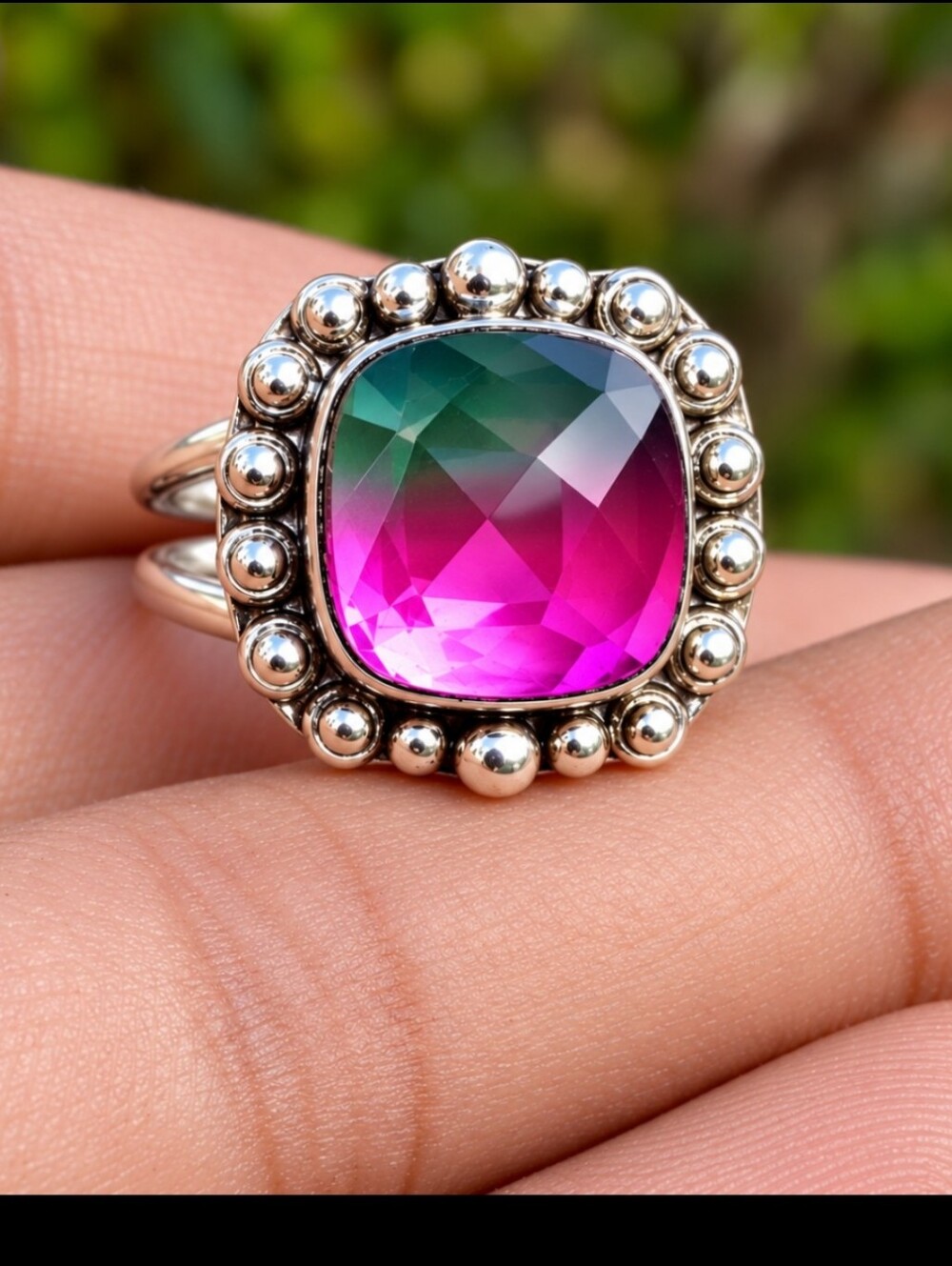 Natural Tourmaline Set in 925 Silver Cushion Cut Stone.